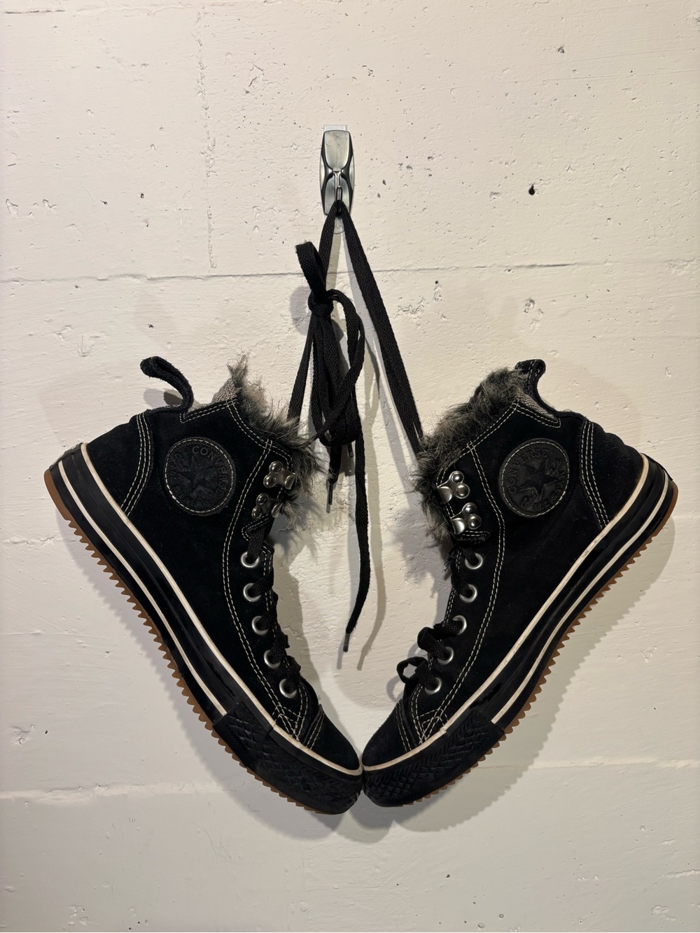 High Top Black Suede All Star Converse with Faux-Fur Lining